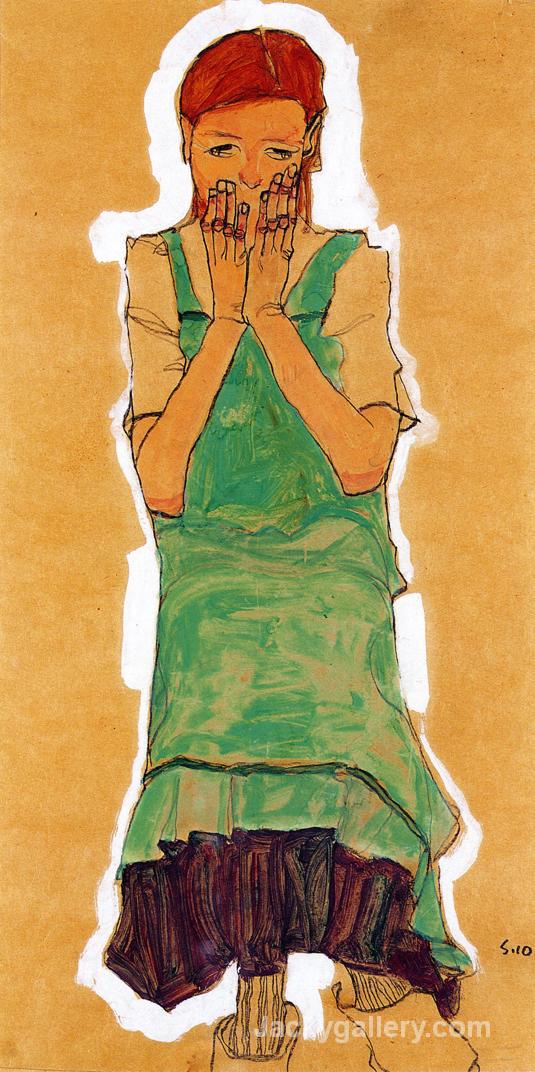 Girl with Green Pinafore by Egon Schiele paintings reproduction
